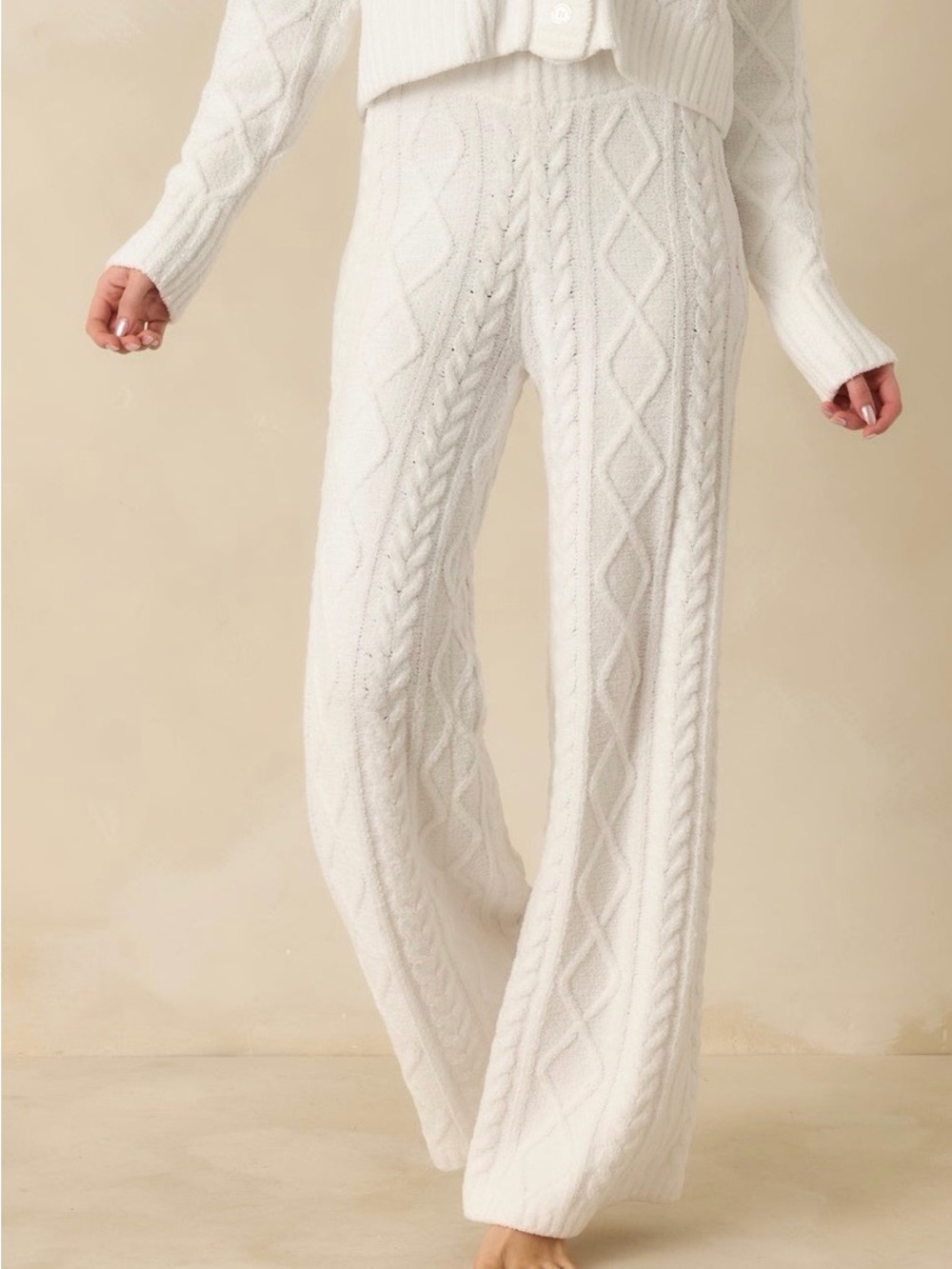 Z Supply Cozy Cable Knit Wide-Leg Pants - ivory